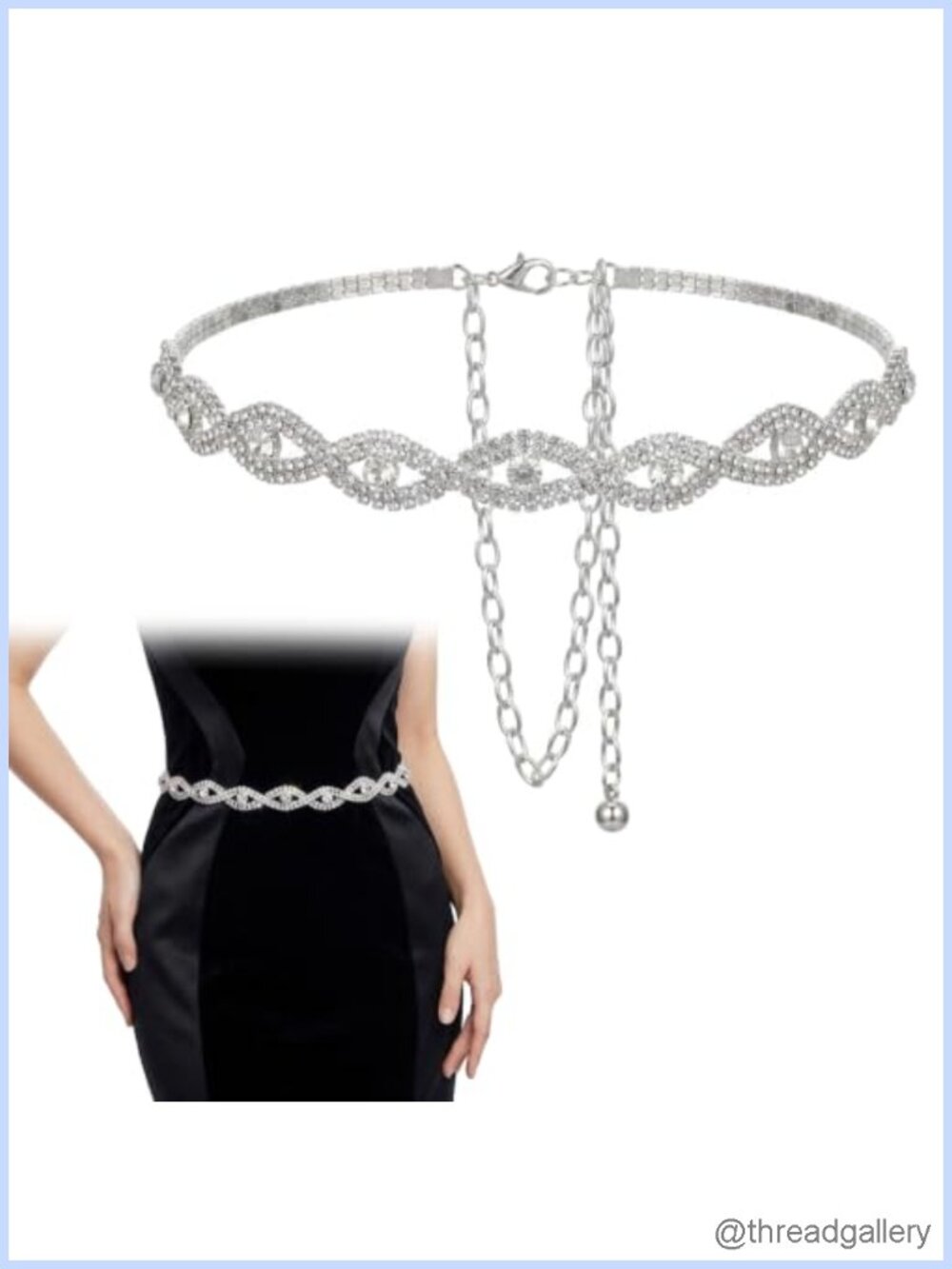 Rhinestone Waist Belt for Women Zinc Alloy Chain 0.79 Inch Adjustable Hook